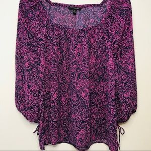 Banana Republic Pink and Navy Tie-Sleeve Top